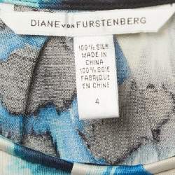 Pre Owned Diane Von Furstenberg Blue Print Silk Knit Sleeveless Mini Dress S