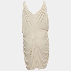Pre Owned Diane Von Furstenberg Cream Jersey Draped Milton Mini Dress XS