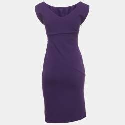 Pre Owned Diane Von Furstenberg Purple Knit Draped Sleeveless Mini Dress S