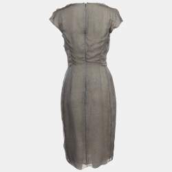 Yves Saint Laurent Grey Snake Print Silk V-Neck Short Dress M