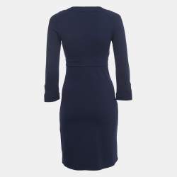Pre Owned Diane Von Furstenberg Navy Blue Knit V-Neck Dress S