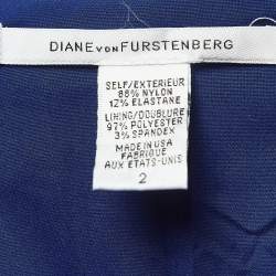 Pre Owned Diane Von Furstenberg Blue Nylon Ruched Mini Dress S