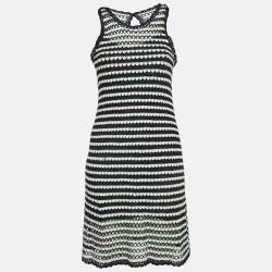 Diane Von Furstenberg Navy Blue/White Crochet Knit Sleeveless Short Dress S
