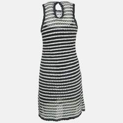 Diane Von Furstenberg Navy Blue/White Crochet Knit Sleeveless Short Dress S