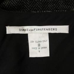Pre Owned Diane Von Furstenberg Black Wool Blend Draped Sleeveless Short Dress XS
