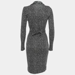 Pre Owned Diane Von Furstenberg Black/White Abstract Printed Jersey Wrap Dress S