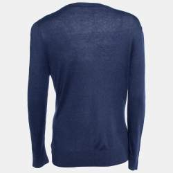 Pre Owned Diane von Furstenberg Navy Blue Silk & Cashmere Knit Ruched Cardigan L