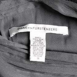 Pre Owned Diane Von Furstenberg Charcoal Grey Silk Chiffon Tull Midi Dress L