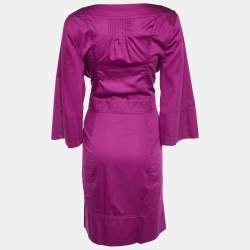 Pre Owned Diane Von Furstenberg Magenta Cotton Pintuck Tie Detail Faustine Dress XL