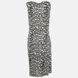 Pre Owned Diane Von Furstenberg Grey Animal Printed Silk Knit Ritanna Sleeveless Dress L