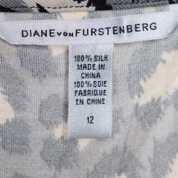 Pre Owned Diane Von Furstenberg Grey Animal Printed Silk Knit Ritanna Sleeveless Dress L