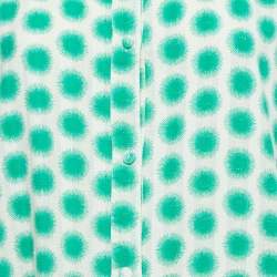 Pre Owned Diane Von Furstenberg Cream/Green Print Cotton Button Front Mini Dress M