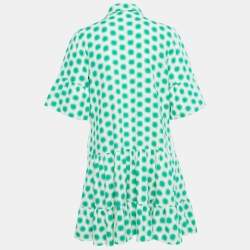 Pre Owned Diane Von Furstenberg Cream/Green Print Cotton Button Front Mini Dress M