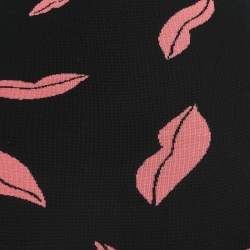 Diane Von Furstenberg Black/Pink Lips Patterned Knit Pencil Skirt XS
