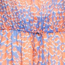 Pre Owned Diane Von Furstenberg Blue/Red Printed Chiffon Maxi Dress M