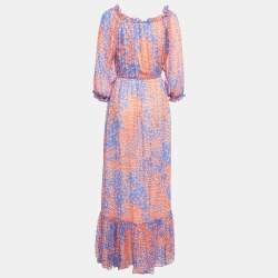 Pre Owned Diane Von Furstenberg Blue/Red Printed Chiffon Maxi Dress M