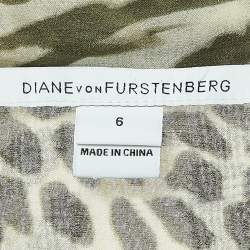 Pre Owned Diane Von Furstenberg Green Print Silk Button Front Relaxed Fit Blouse M