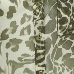 Pre Owned Diane Von Furstenberg Green Print Silk Button Front Relaxed Fit Blouse M