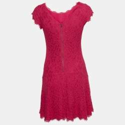Pre Owned Diane Von Furstenburg Pink Floral Lace Sleeveless Mini Dress M