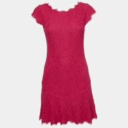 Pre Owned Diane Von Furstenburg Pink Floral Lace Sleeveless Mini Dress M