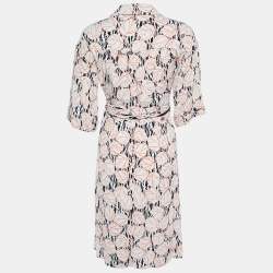 Pre Owned Diane Von Furstenberg Light Orange Print Crepe Wrap Mini Dress XS