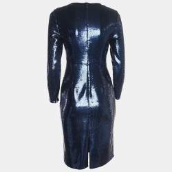 Pre Owned Diane Von Furstenberg Blue Sequined Midi Dress S