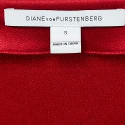 Pre Owned Diane Von Furstenberg Red Crepe V-Neck Mini Dress S