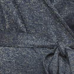 Pre Owned Diane Von Furstenberg Navy Blue Lurex Knit Evelyn Wrap Dress L