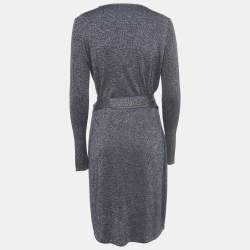 Pre Owned Diane Von Furstenberg Navy Blue Lurex Knit Evelyn Wrap Dress L