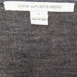 Pre Owned Diane Von Furstenberg Navy Blue Lurex Knit Evelyn Wrap Dress L