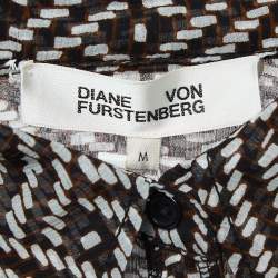 Pre Owned Diane Von Furstenberg Brown Printed Georgette Midi Dress M