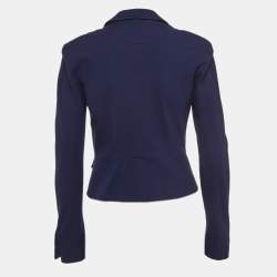 Pre Owned Diane Von Furstenberg Navy Blue Knit Single Breasted Reiko Blazer M