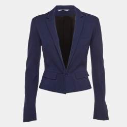 Pre Owned Diane Von Furstenberg Navy Blue Knit Single Breasted Reiko Blazer M