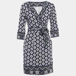 Diane Von Furstenberg Pink/Blue Printed Silk Wrap Midi Dress