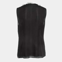 Pre Owned Diane Von Furstenberg Black Silk Ruffle Detail Top M