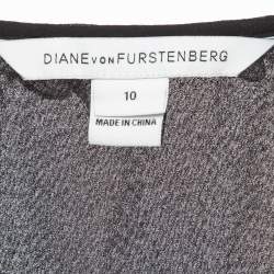 Pre Owned Diane Von Furstenberg Black Silk Ruffle Detail Top M