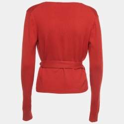 Pre Owned Diane Von Furstenberg Red Silk Blend Knit Ballerina Wrap Sweater M