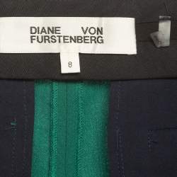 Pre Owned Diane Von Furstenberg Green Wool Straight Leg Trousers M
