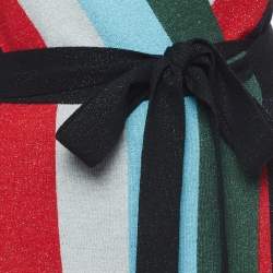 Pre Owned Diane Von Furstenberg Multicolor Stripe Wool Blend Shimmer Detail Wrap Dress XS
