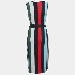 Pre Owned Diane Von Furstenberg Multicolor Stripe Wool Blend Shimmer Detail Wrap Dress XS