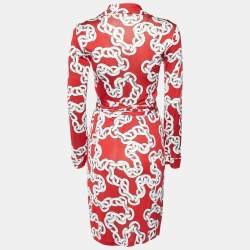 Diane Von Furstenberg Red Chain Print Silk New Jeanne Two Wrap Dress S