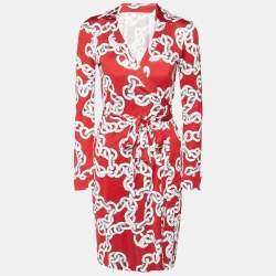 Diane Von Furstenberg Red Chain Print Silk New Jeanne Two Wrap Dress S