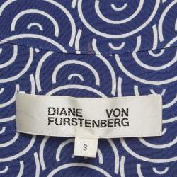 Pre Owned Diane Von Furstenberg Blue Printed Silk Belted Mid Dress S