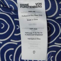 Pre Owned Diane Von Furstenberg Blue Printed Silk Belted Mid Dress S