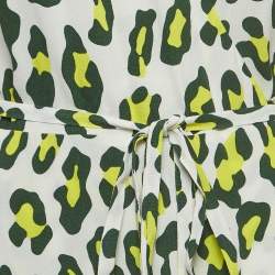 Diane Von Furstenberg Green Leopard Print Crepe Midi Wrap Dress M