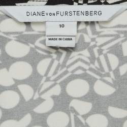 Diane Von Furstenberg Black/White Geometric Print Jersey Midi Wrap Dress L