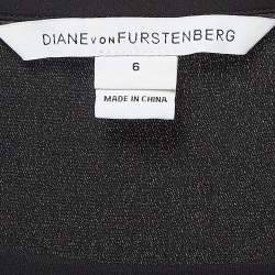 Pre Owned Diane Von Furstenberg Black Satin Silk Draped Dress M