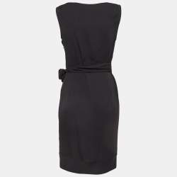 Pre Owned Diane Von Furstenberg Black Satin Silk Draped Dress M