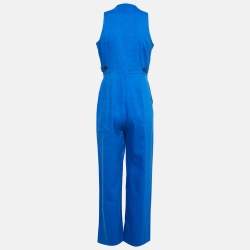 Pre Owned Diane Von Furstenberg Blue Linen Blend Sleeveless V-Neck Jumpsuit M