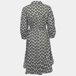 Pre Owned Diane Von Furstenberg White Floral Print Cotton Belted Shirt Dress L